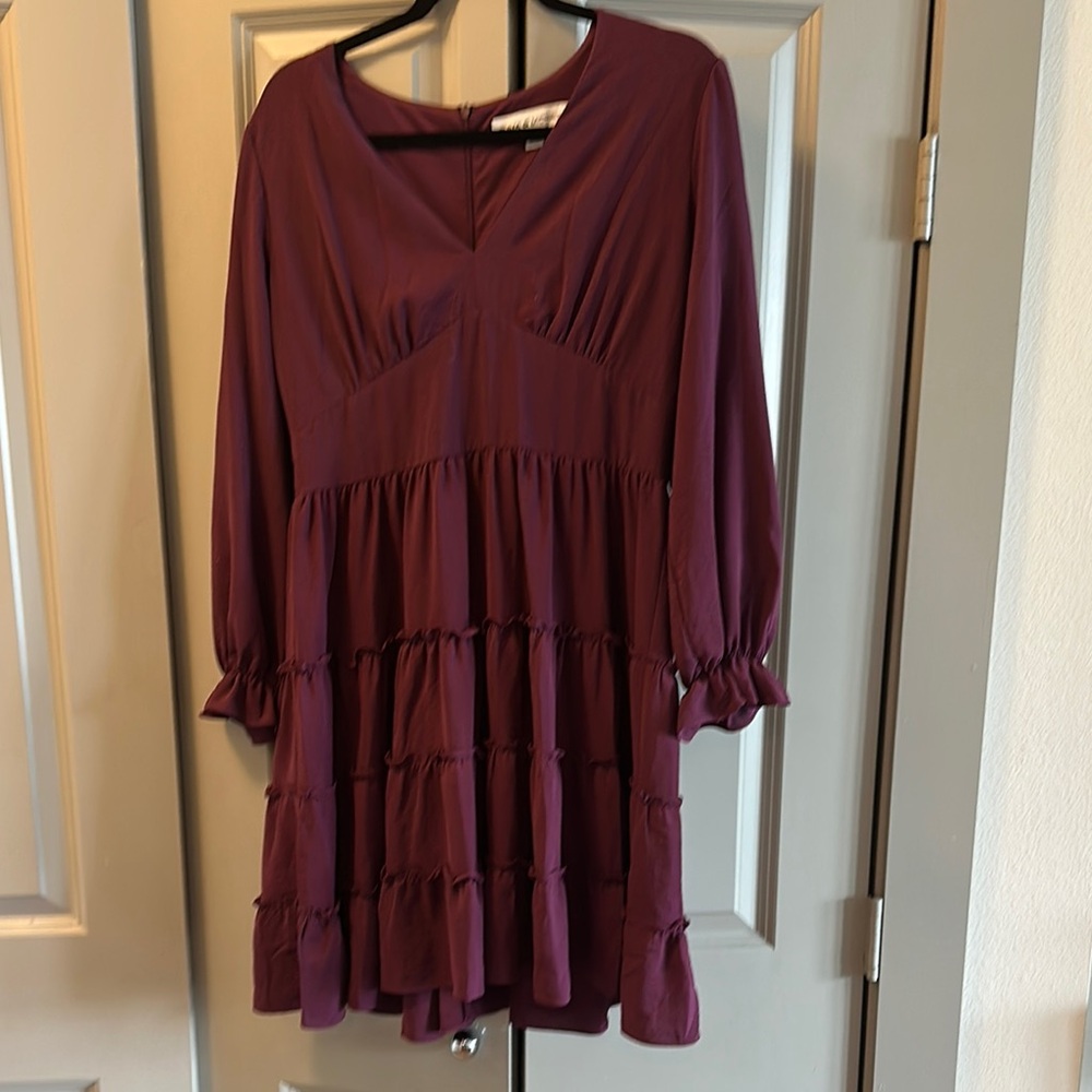 Burgundy Long Sleeve Dress. Size 6